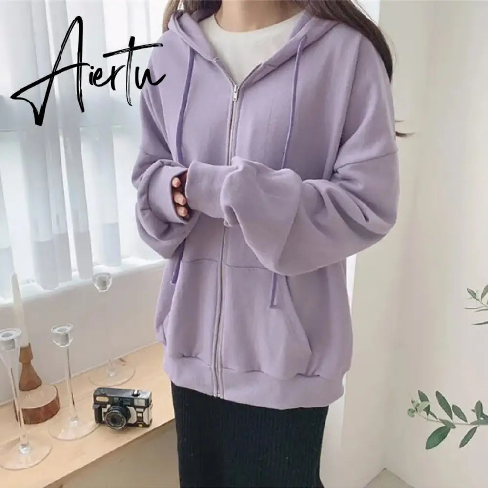 Aiertu Women Jacket Blouses Sweatshirts Casual Couple Tops Thicken Gray Hoodie Long Sleeve Loose Simple Coat Veste Femme Bomber Jacket Aiertu