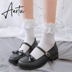 Aiertu  Women Lace Mesh Black White Cotton Socks Lolita Style Japanese Maiden Lovely Short Socks Harajuku Frilly Ruffle Princess Socks Aiertu