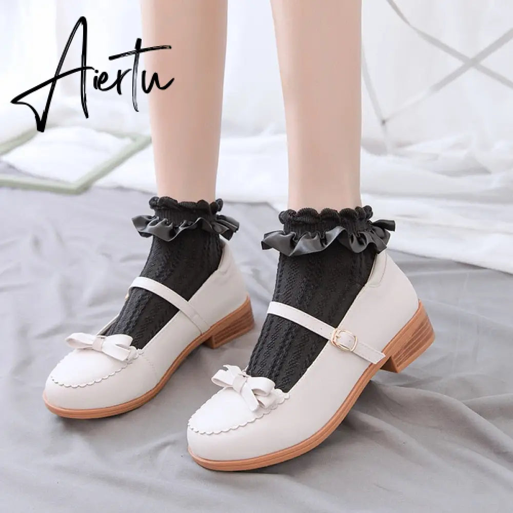 Aiertu  Women Lace Mesh Black White Cotton Socks Lolita Style Japanese Maiden Lovely Short Socks Harajuku Frilly Ruffle Princess Socks Aiertu