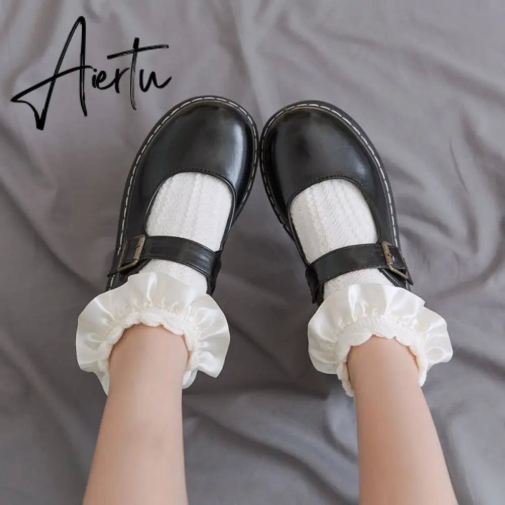 Aiertu  Women Lace Mesh Black White Cotton Socks Lolita Style Japanese Maiden Lovely Short Socks Harajuku Frilly Ruffle Princess Socks Aiertu