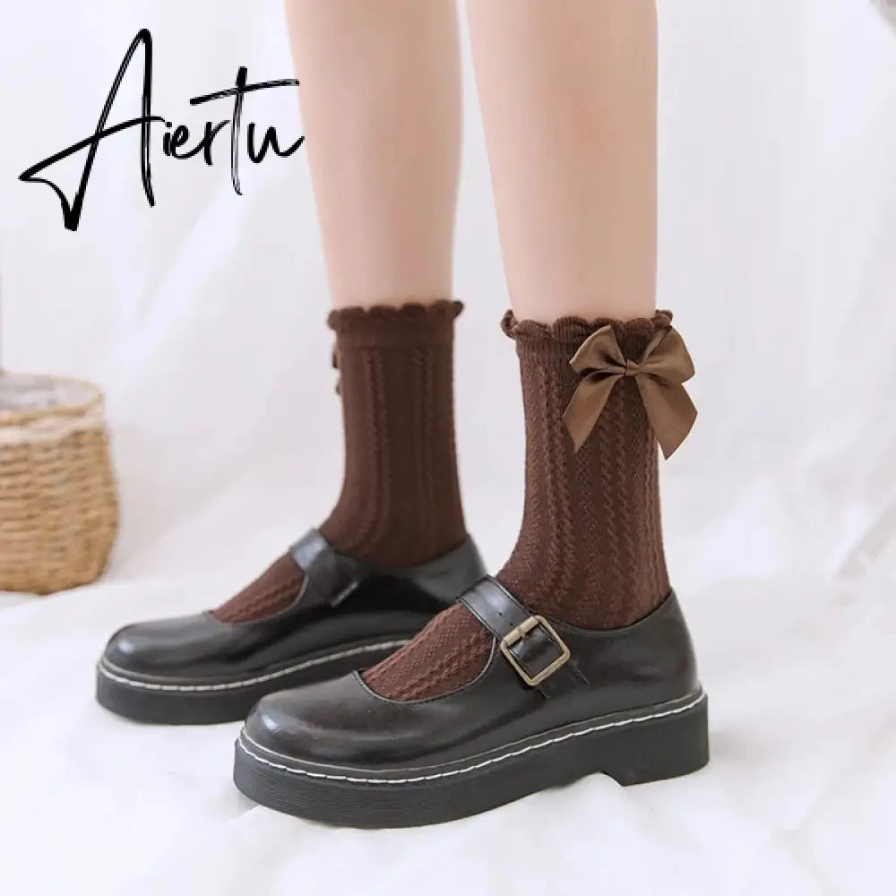 Aiertu  Women Lace Mesh Black White Cotton Socks Lolita Style Japanese Maiden Lovely Short Socks Harajuku Frilly Ruffle Princess Socks Aiertu