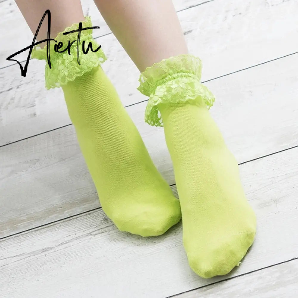Aiertu  Women Lace Mesh Black White Cotton Socks Lolita Style Japanese Maiden Lovely Short Socks Harajuku Frilly Ruffle Princess Socks Aiertu