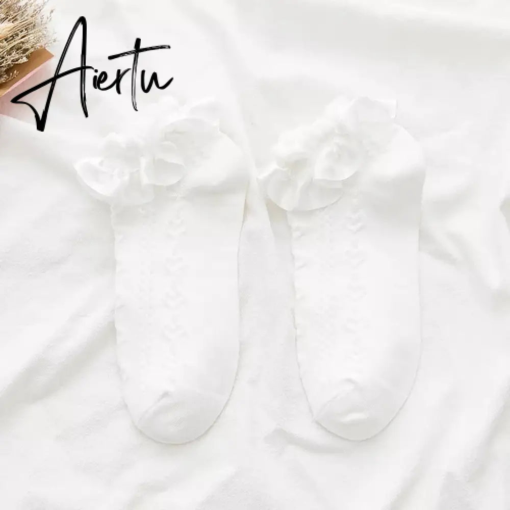 Aiertu  Women Lace Mesh Black White Cotton Socks Lolita Style Japanese Maiden Lovely Short Socks Harajuku Frilly Ruffle Princess Socks Aiertu