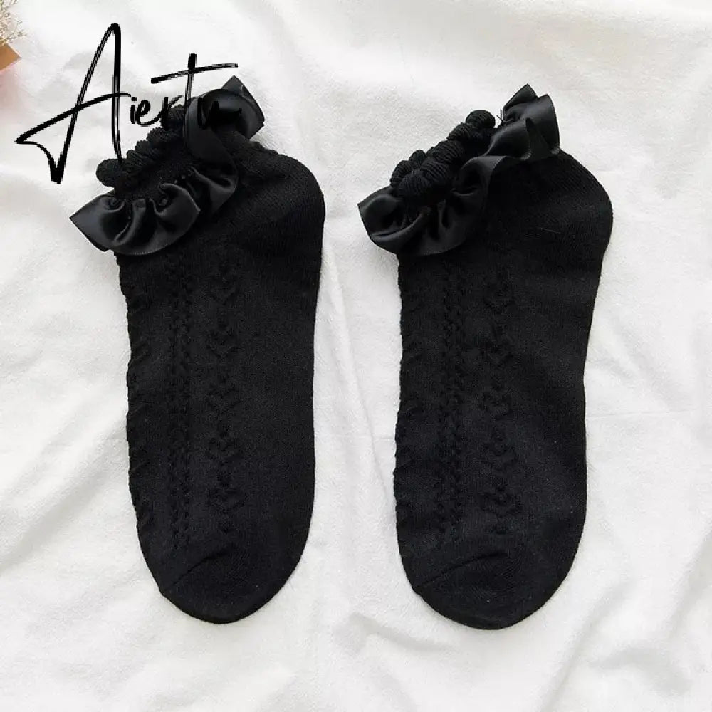 Aiertu  Women Lace Mesh Black White Cotton Socks Lolita Style Japanese Maiden Lovely Short Socks Harajuku Frilly Ruffle Princess Socks Aiertu