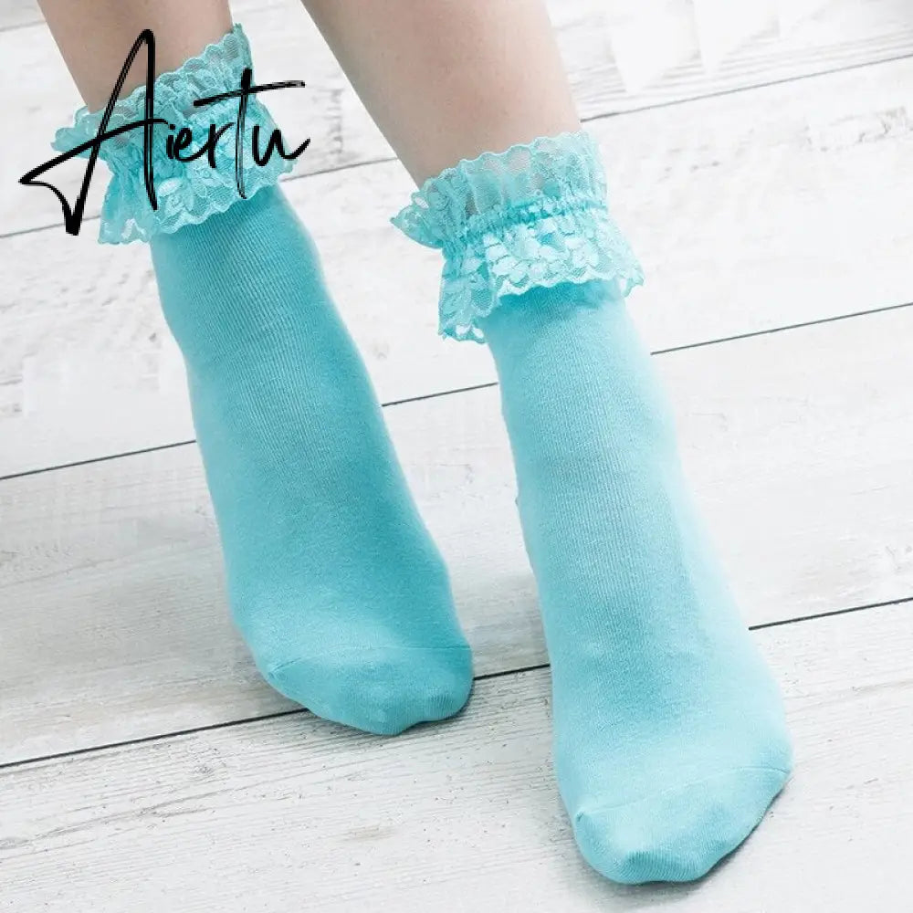 Aiertu  Women Lace Mesh Black White Cotton Socks Lolita Style Japanese Maiden Lovely Short Socks Harajuku Frilly Ruffle Princess Socks Aiertu
