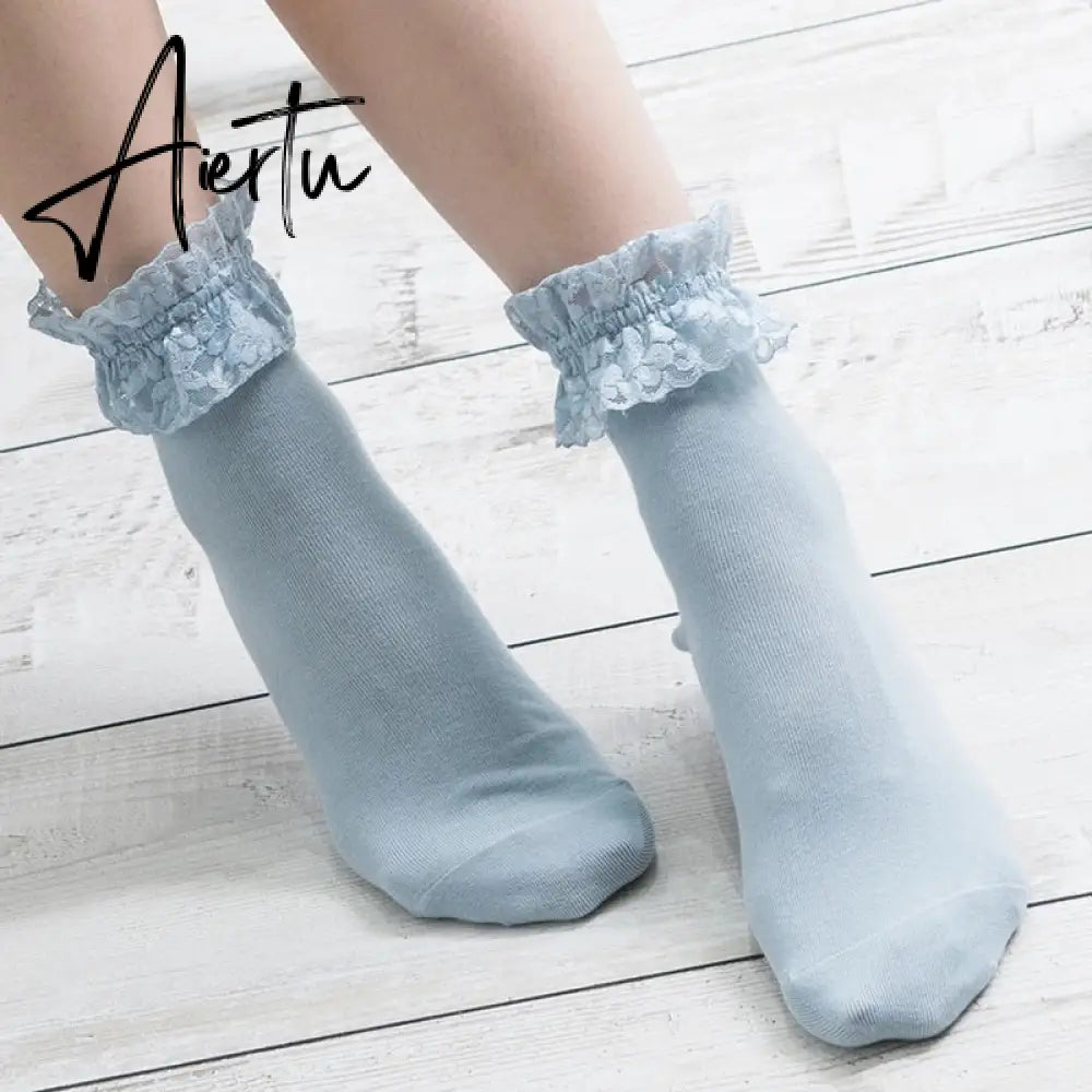 Aiertu  Women Lace Mesh Black White Cotton Socks Lolita Style Japanese Maiden Lovely Short Socks Harajuku Frilly Ruffle Princess Socks Aiertu