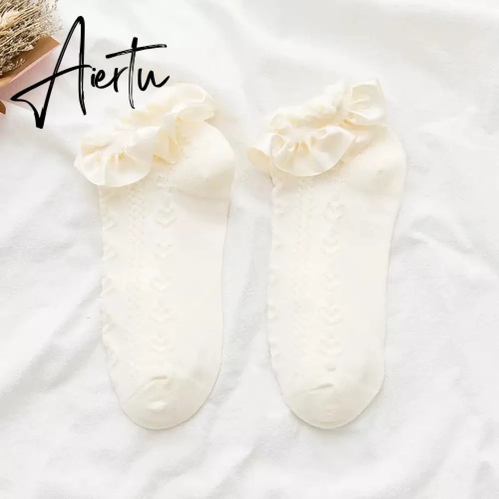 Aiertu  Women Lace Mesh Black White Cotton Socks Lolita Style Japanese Maiden Lovely Short Socks Harajuku Frilly Ruffle Princess Socks Aiertu