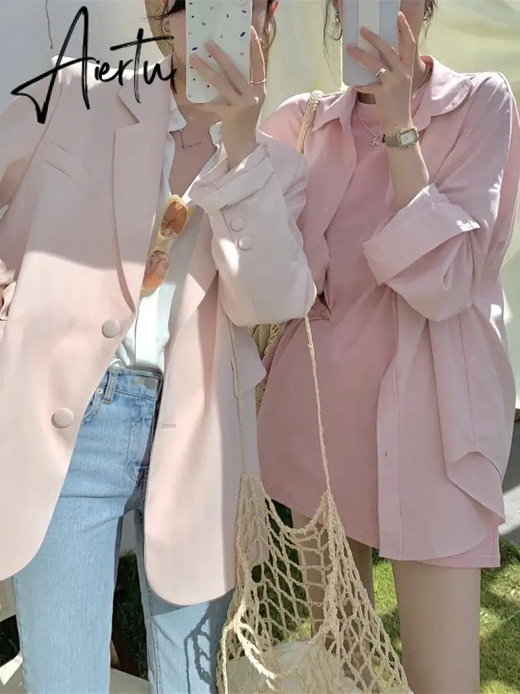 Aiertu Women Long-Sleeved Solid Fashion Jacket Female Casual Single-breasted Blazer Outerwear Office Lady Classic Coat Aiertu