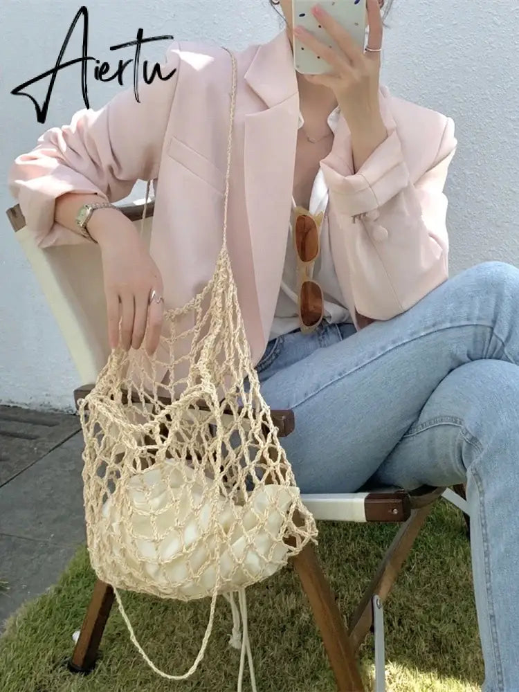 Aiertu Women Long-Sleeved Solid Fashion Jacket Female Casual Single-breasted Blazer Outerwear Office Lady Classic Coat Aiertu