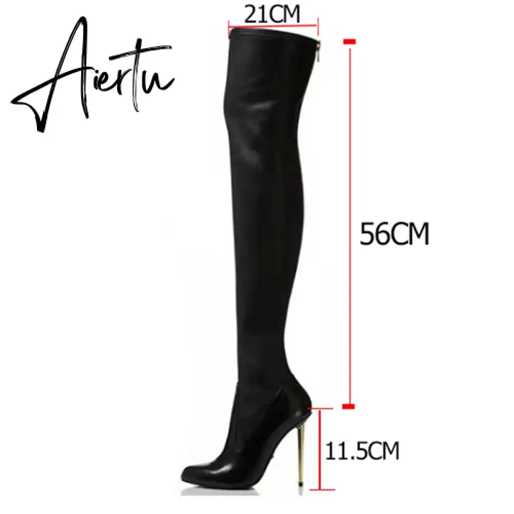 Aiertu  Women Over The Knee Boots Female Zip Sexy Black Long Boots Woman Thin Heel Ladies Pointed Toe Party Boots Women's Autumn Shoes Aiertu