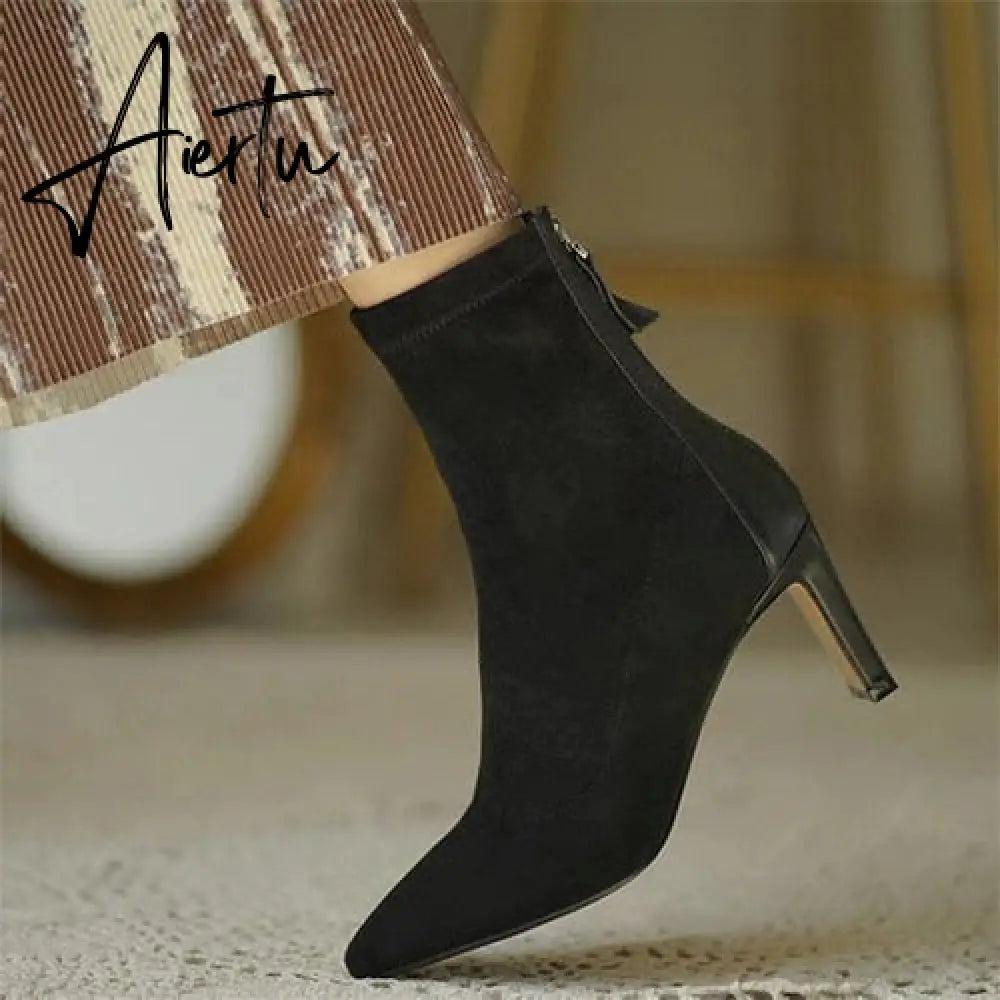 Aiertu  Women Over The Knee Boots Female Zip Sexy Black Long Boots Woman Thin Heel Ladies Pointed Toe Party Boots Women's Autumn Shoes Aiertu