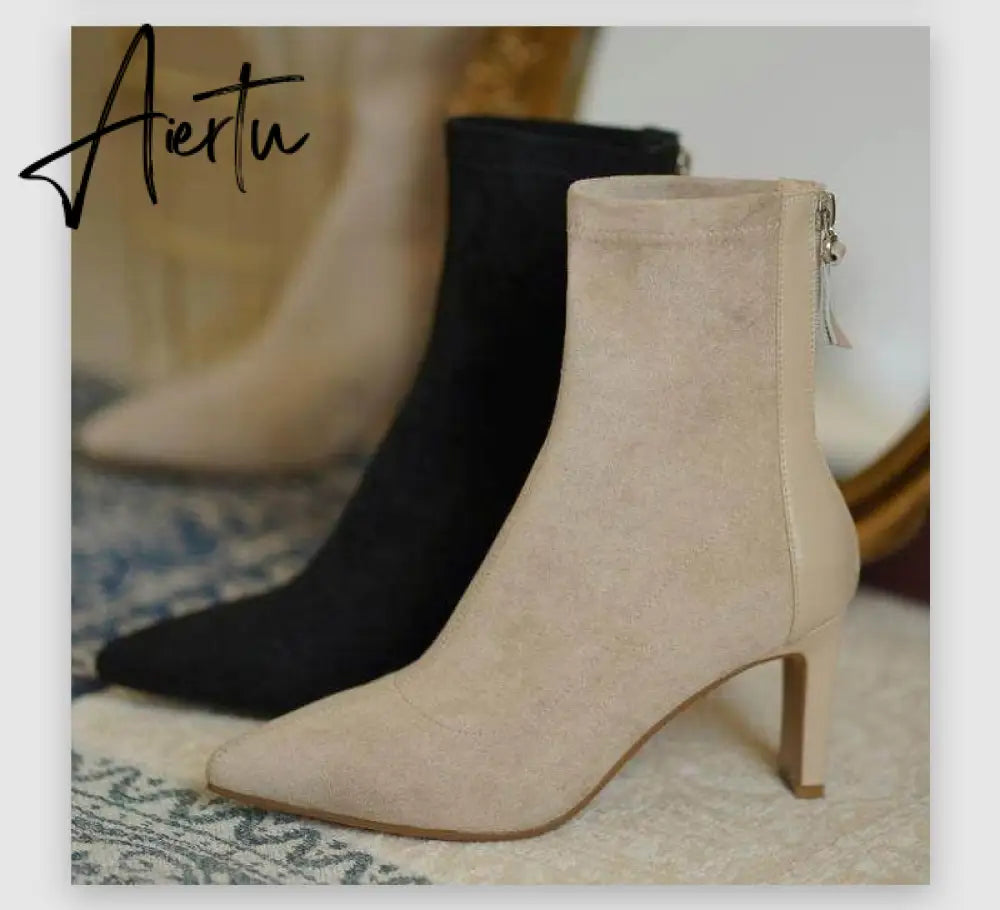 Aiertu  Women Over The Knee Boots Female Zip Sexy Black Long Boots Woman Thin Heel Ladies Pointed Toe Party Boots Women's Autumn Shoes Aiertu