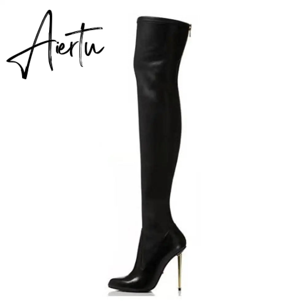 Aiertu  Women Over The Knee Boots Female Zip Sexy Black Long Boots Woman Thin Heel Ladies Pointed Toe Party Boots Women's Autumn Shoes Aiertu