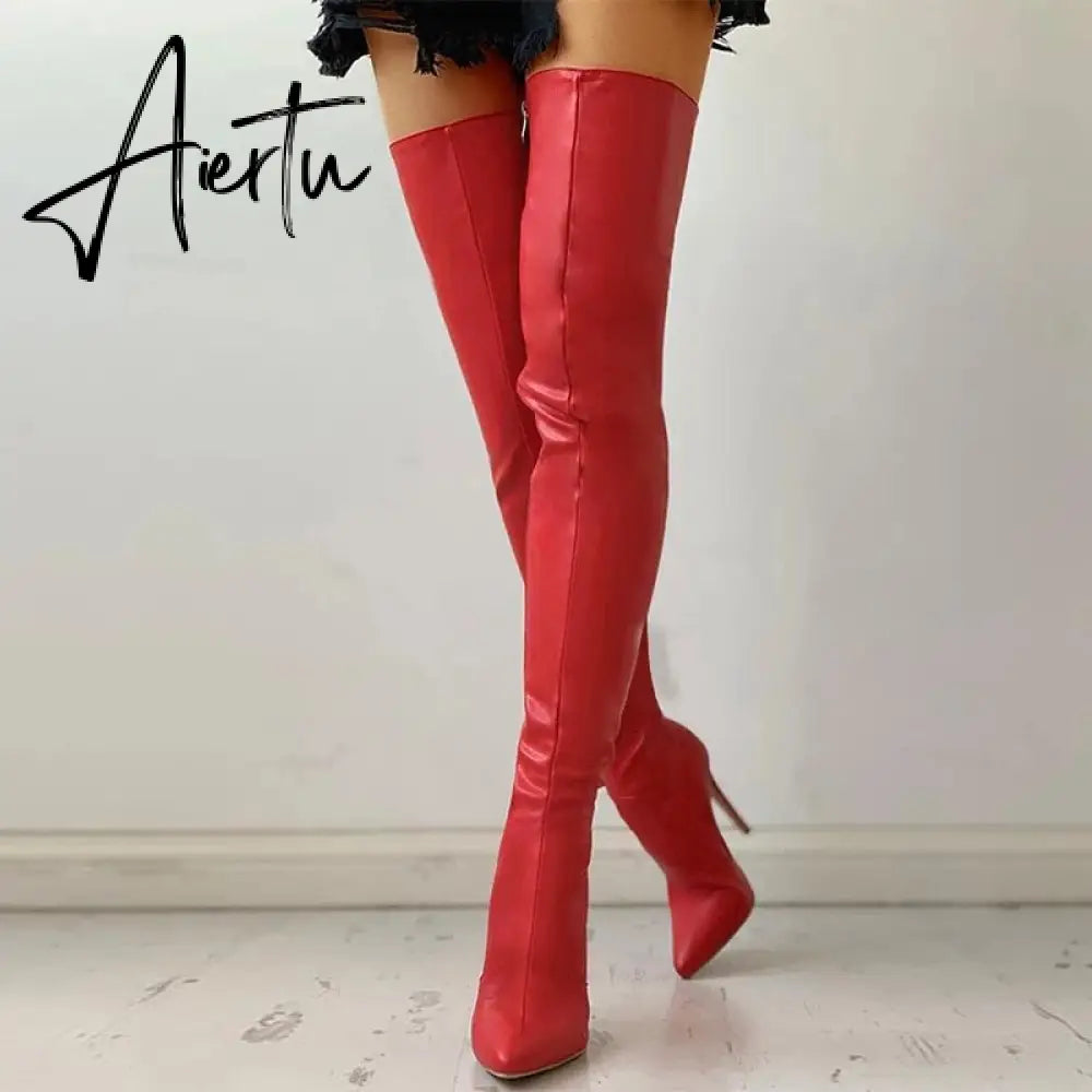 Aiertu  Women Over The Knee Boots Female Zip Sexy Black Long Boots Woman Thin Heel Ladies Pointed Toe Party Boots Women's Autumn Shoes Aiertu