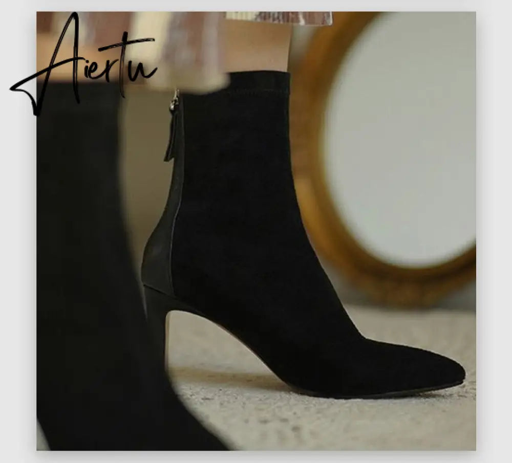 Aiertu  Women Over The Knee Boots Female Zip Sexy Black Long Boots Woman Thin Heel Ladies Pointed Toe Party Boots Women's Autumn Shoes Aiertu
