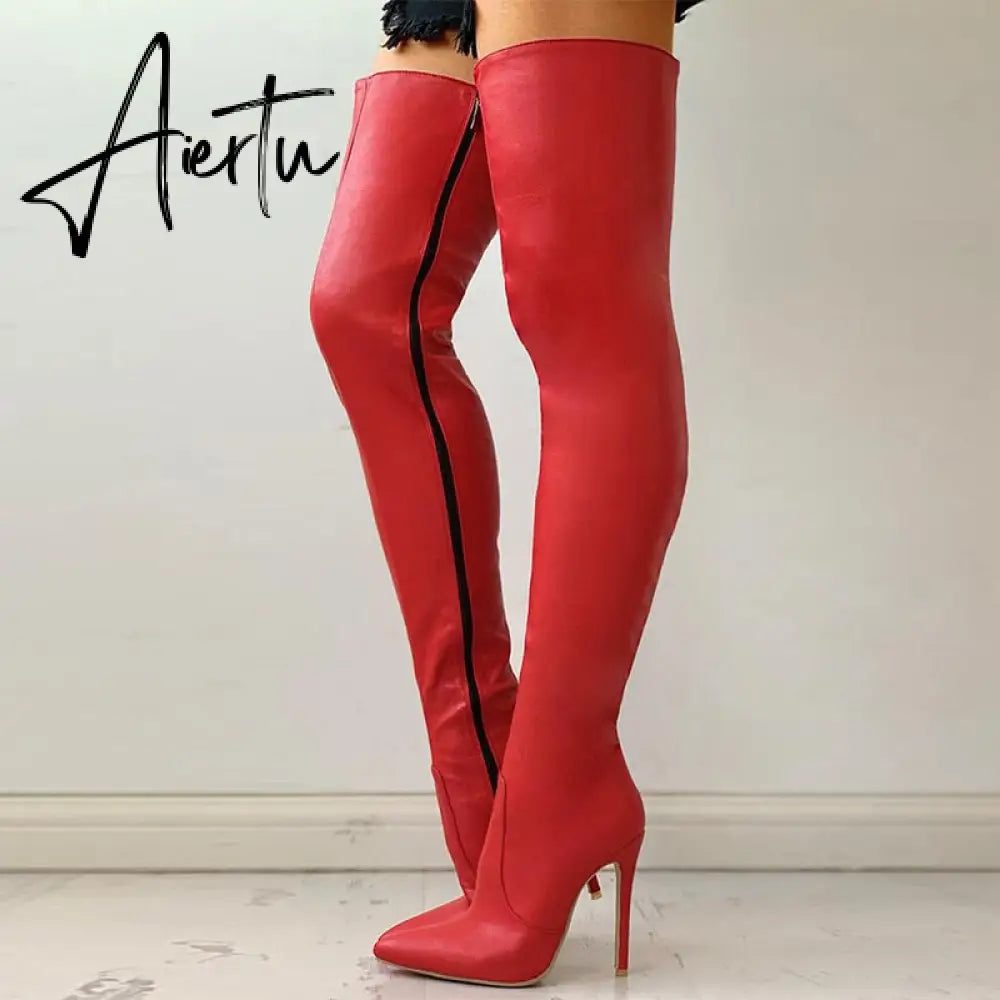 Aiertu  Women Over The Knee Boots Female Zip Sexy Black Long Boots Woman Thin Heel Ladies Pointed Toe Party Boots Women's Autumn Shoes Aiertu