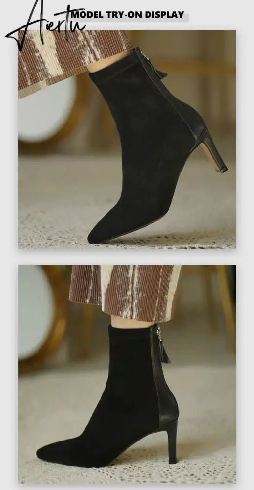 Aiertu  Women Over The Knee Boots Female Zip Sexy Black Long Boots Woman Thin Heel Ladies Pointed Toe Party Boots Women's Autumn Shoes Aiertu