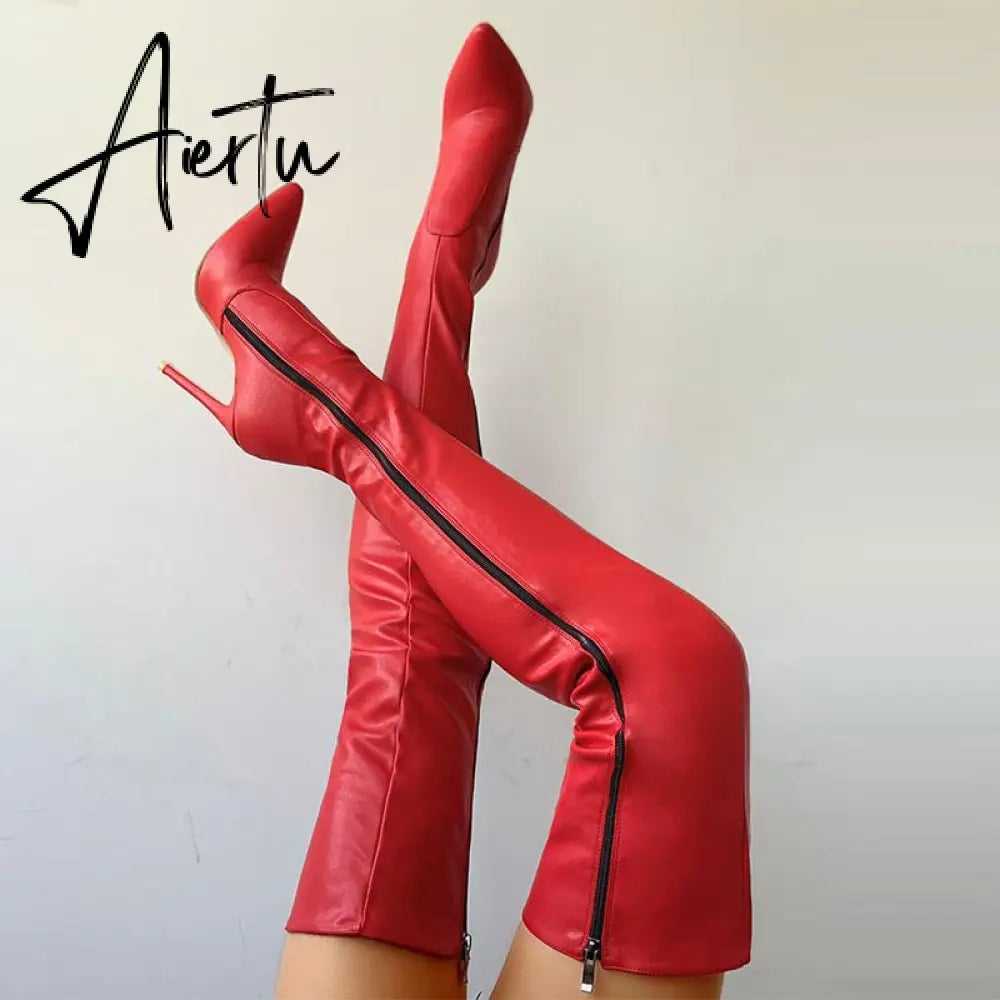 Aiertu  Women Over The Knee Boots Female Zip Sexy Black Long Boots Woman Thin Heel Ladies Pointed Toe Party Boots Women's Autumn Shoes Aiertu