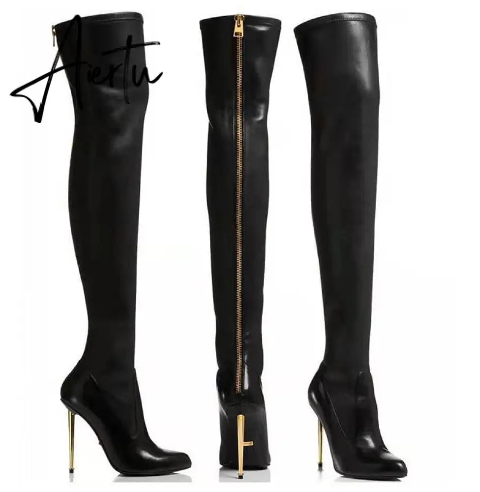 Aiertu  Women Over The Knee Boots Female Zip Sexy Black Long Boots Woman Thin Heel Ladies Pointed Toe Party Boots Women's Autumn Shoes Aiertu