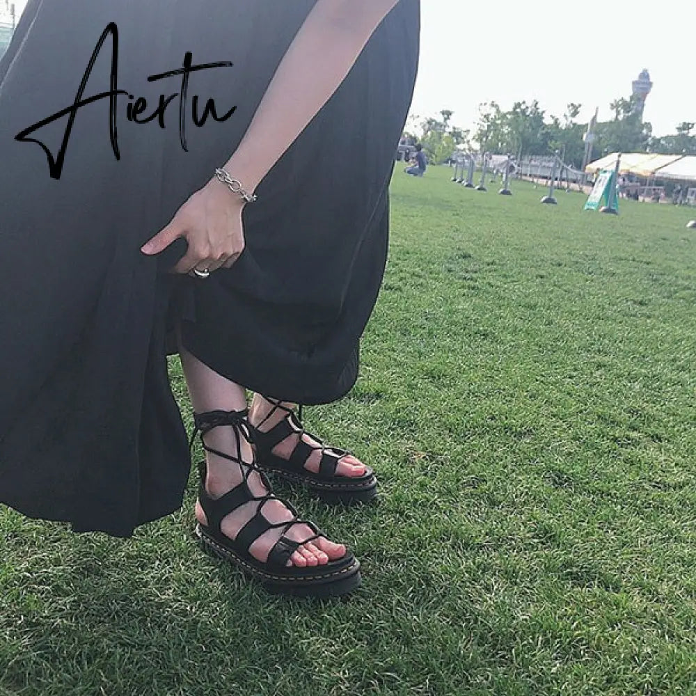 Aiertu Women Platform Sandals Chunky Heels Fashion Fisherman Sandal Genuine Leather Wedges Shoes for Women Summer Ladies Open Toe Shoes Aiertu