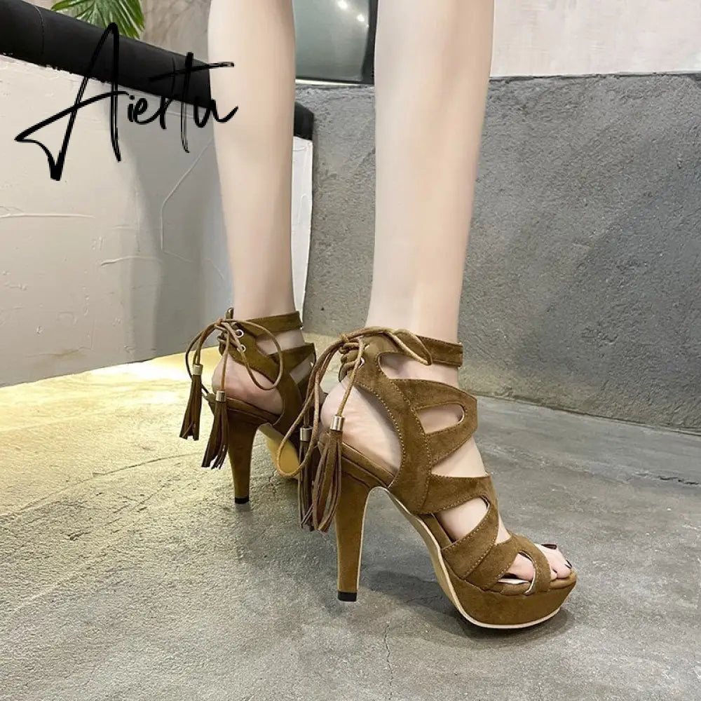 Aiertu Women Platform Sandals Fashion 11cm Extra High Heels Peep Toe Flock Pumps Ladies Shoes Big Size 42 Dropshipping Aiertu