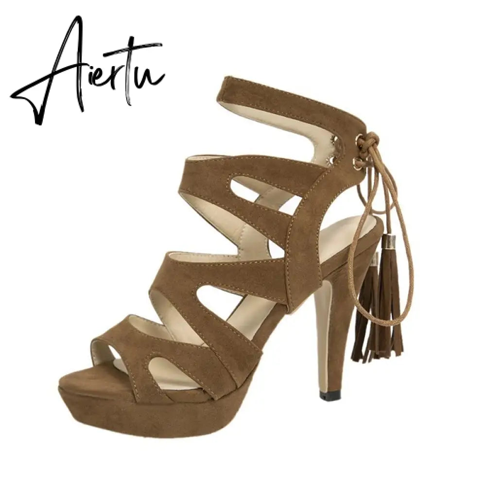 Aiertu Women Platform Sandals Fashion 11cm Extra High Heels Peep Toe Flock Pumps Ladies Shoes Big Size 42 Dropshipping Aiertu