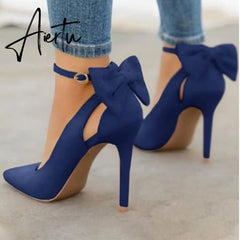 Aiertu Women Pointed Toe High Heels Woman Thin Heels Ladies Sexy Pumps Ladies Buckle Strap Female Fashion Bowknot Shoes Plus Size 34-43 Aiertu