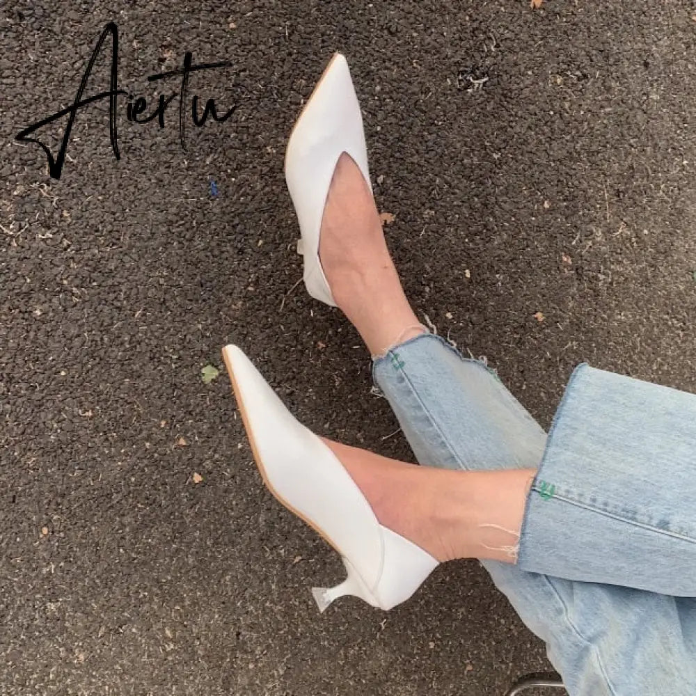 Aiertu Women Pumps Fashion Thin Low Heels Sandals Shoes For Woman Shallow Pointed Toe Heel Work Shoes Female Elegant Shoes Aiertu