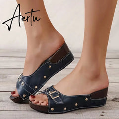 Aiertu Women Sandals Fashion Wedges Shoes For Women Slippers Summer Shoes With Heels Sandals Flip Flops Women Beach Casual Shoes Aiertu