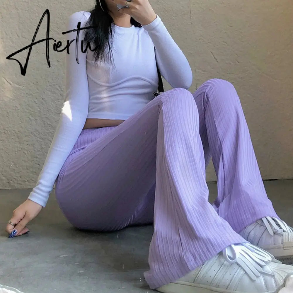 Aiertu Women Sexy Close-fitting Flared Pants, Solid Color High Waist Trousers Aiertu