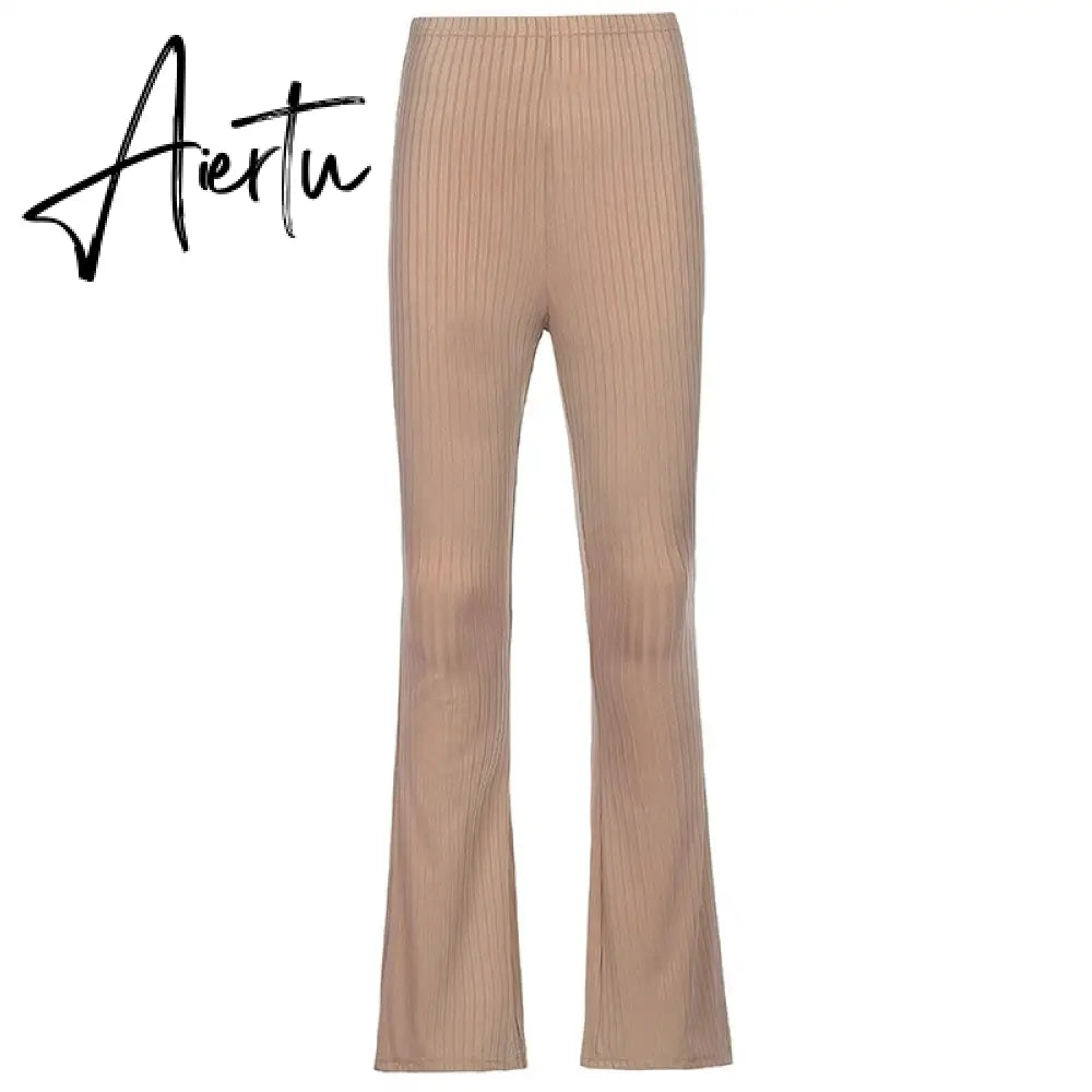 Aiertu Women Sexy Close-fitting Flared Pants, Solid Color High Waist Trousers Aiertu