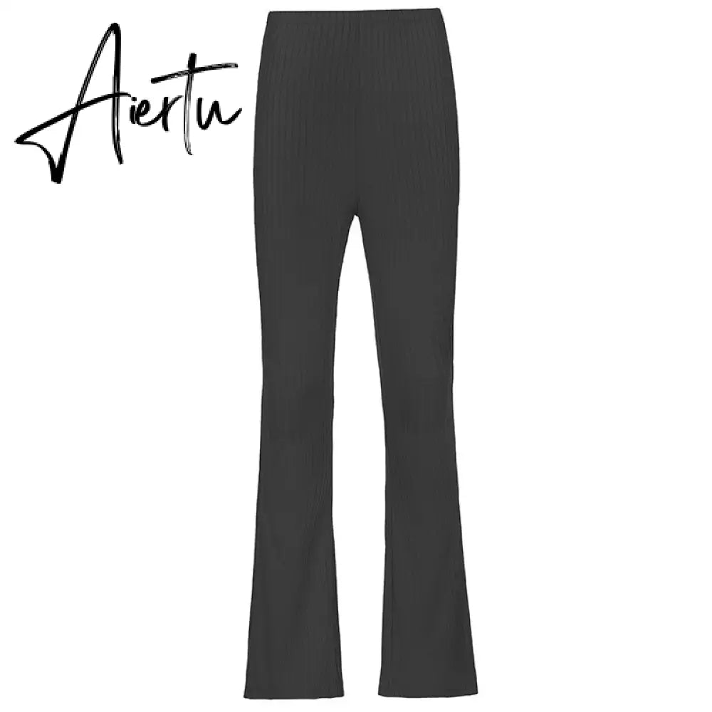 Aiertu Women Sexy Close-fitting Flared Pants, Solid Color High Waist Trousers Aiertu