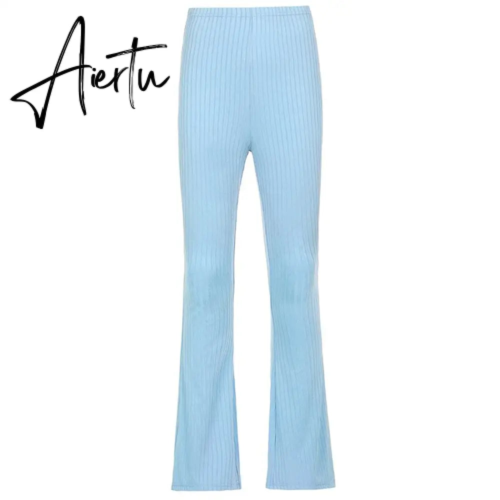 Aiertu Women Sexy Close-fitting Flared Pants, Solid Color High Waist Trousers Aiertu