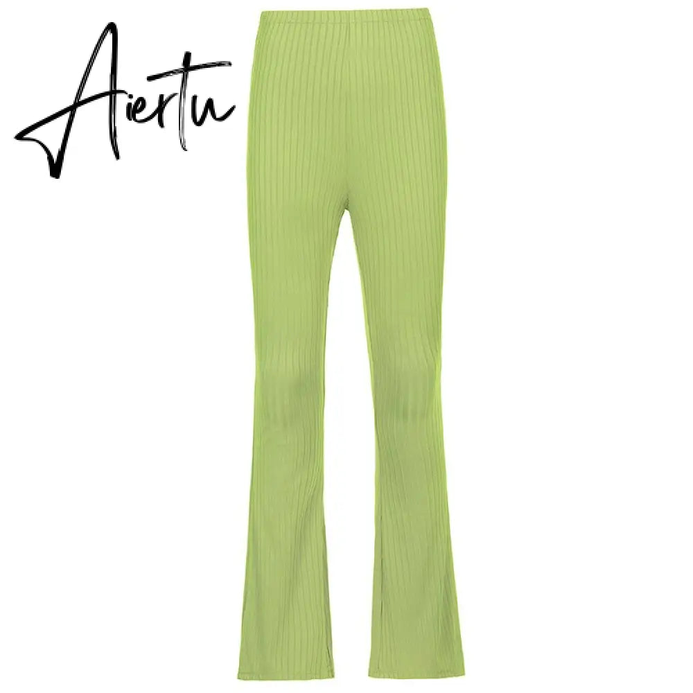 Aiertu Women Sexy Close-fitting Flared Pants, Solid Color High Waist Trousers Aiertu