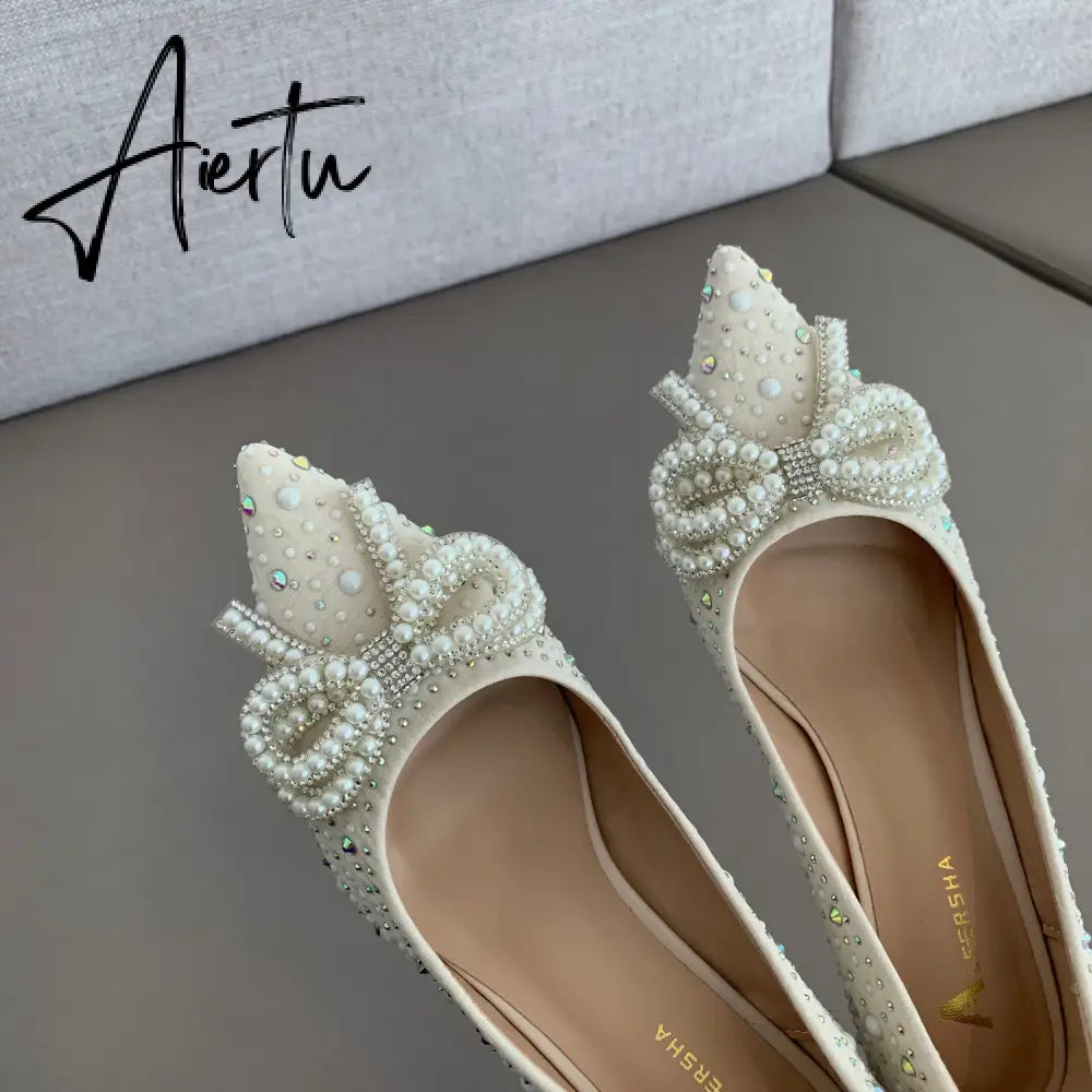 Aiertu  Women Shoes High Heels Thin Heels Slip on Luxury Pumps Mules Elegant Designer Shoes Knot Pointed Toe Fashion Ladies for Wedding Aiertu