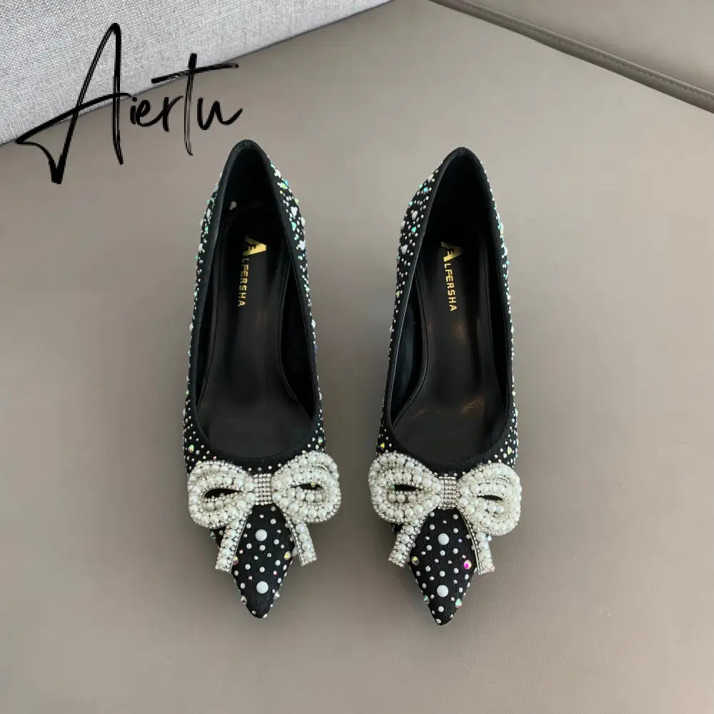 Aiertu  Women Shoes High Heels Thin Heels Slip on Luxury Pumps Mules Elegant Designer Shoes Knot Pointed Toe Fashion Ladies for Wedding Aiertu