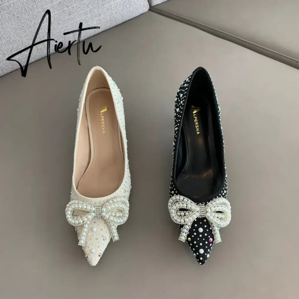 Aiertu  Women Shoes High Heels Thin Heels Slip on Luxury Pumps Mules Elegant Designer Shoes Knot Pointed Toe Fashion Ladies for Wedding Aiertu