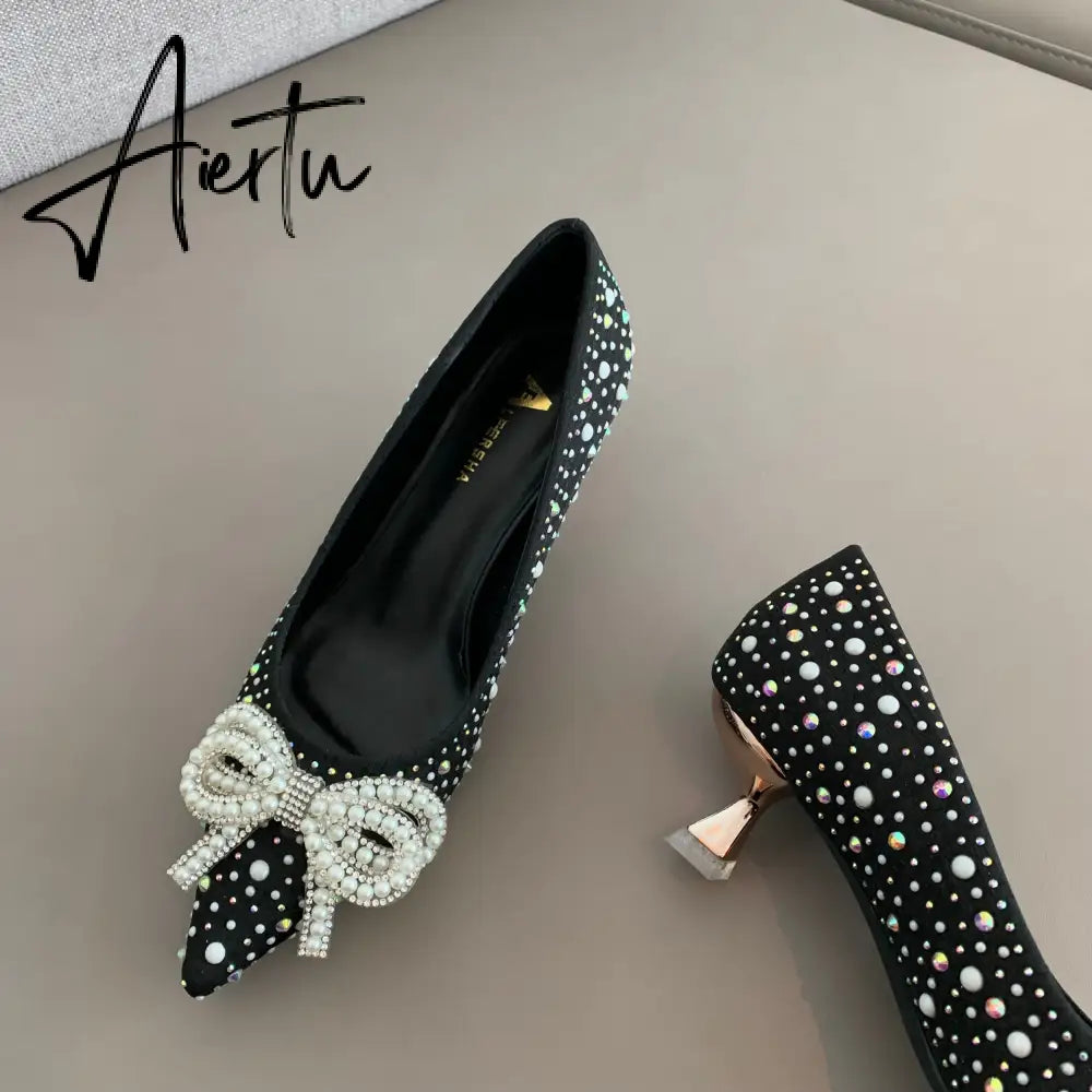 Aiertu  Women Shoes High Heels Thin Heels Slip on Luxury Pumps Mules Elegant Designer Shoes Knot Pointed Toe Fashion Ladies for Wedding Aiertu