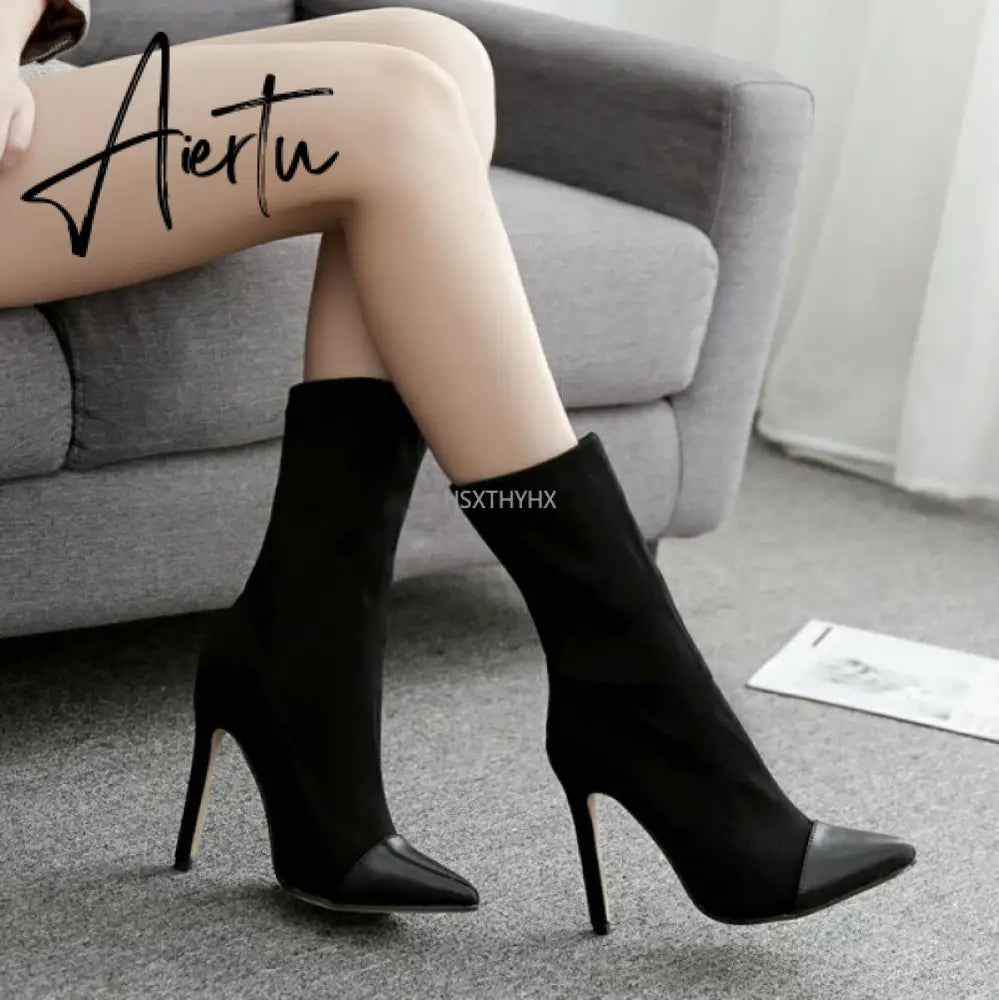 Aiertu  Women Shoes Leather Boots Women Ankle Boots Autumn Winter Boots Women High Heels Short Boots Ladies Booties Chaussures Femme Aiertu