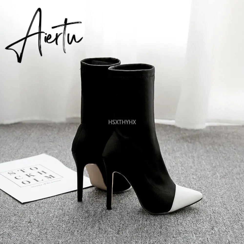Aiertu  Women Shoes Leather Boots Women Ankle Boots Autumn Winter Boots Women High Heels Short Boots Ladies Booties Chaussures Femme Aiertu