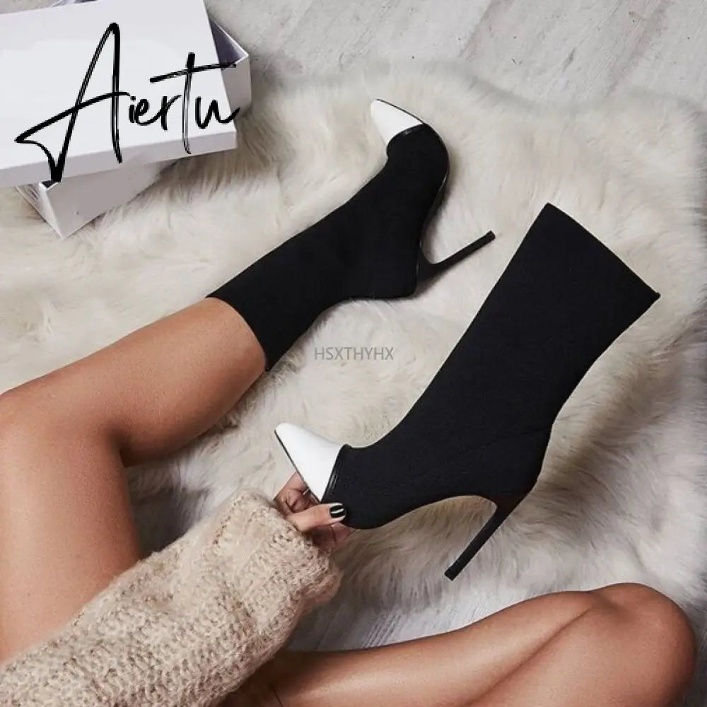Aiertu  Women Shoes Leather Boots Women Ankle Boots Autumn Winter Boots Women High Heels Short Boots Ladies Booties Chaussures Femme Aiertu
