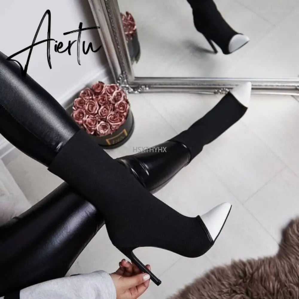 Aiertu  Women Shoes Leather Boots Women Ankle Boots Autumn Winter Boots Women High Heels Short Boots Ladies Booties Chaussures Femme Aiertu