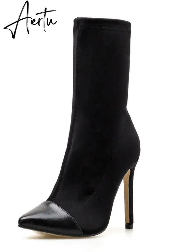 Aiertu  Women Shoes Leather Boots Women Ankle Boots Autumn Winter Boots Women High Heels Short Boots Ladies Booties Chaussures Femme Aiertu