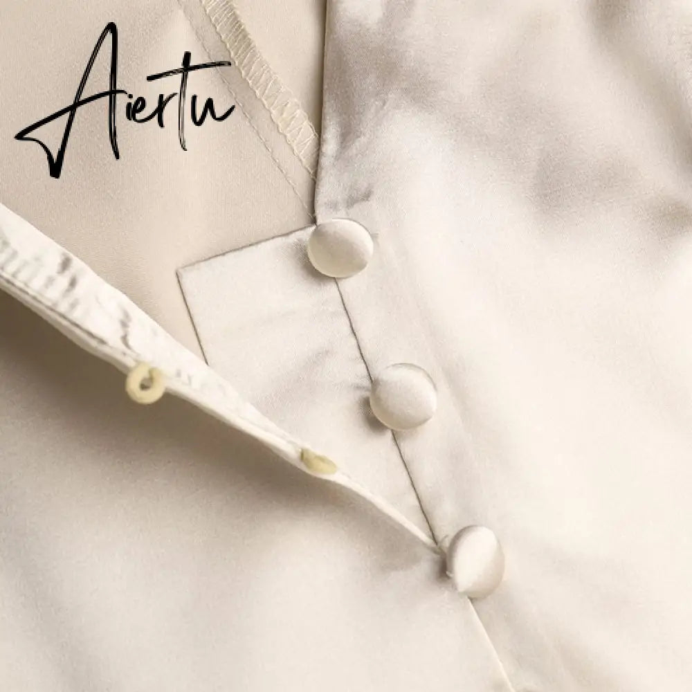 Aiertu Women Silk Dress Celmia Satin Mini Robe Summer Elegant Party Wrap Evening Dress Long Lantern Sleeve V Neck Solid Vestidos Aiertu