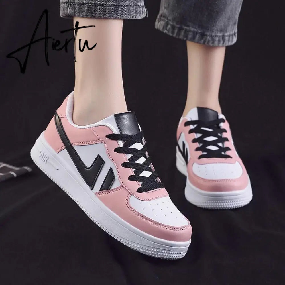 Aiertu Women Sneakers White Pink Tennis Cute Lovely Girl Casual Shoes Female Student Blue Low Top Platform Flats Ladies Vulcanize Shoes Aiertu