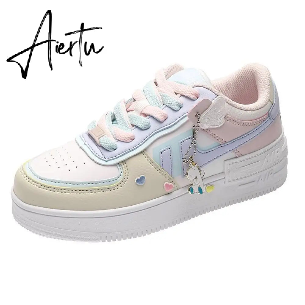 Aiertu Women Sneakers White Pink Tennis Cute Lovely Girl Casual Shoes Female Student Blue Low Top Platform Flats Ladies Vulcanize Shoes Aiertu