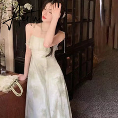 Aiertu Women Summer French Vintage Midi Dresses Print Elegant Party Sweet Female Clothes Korean Casual fairy Dress Aiertu