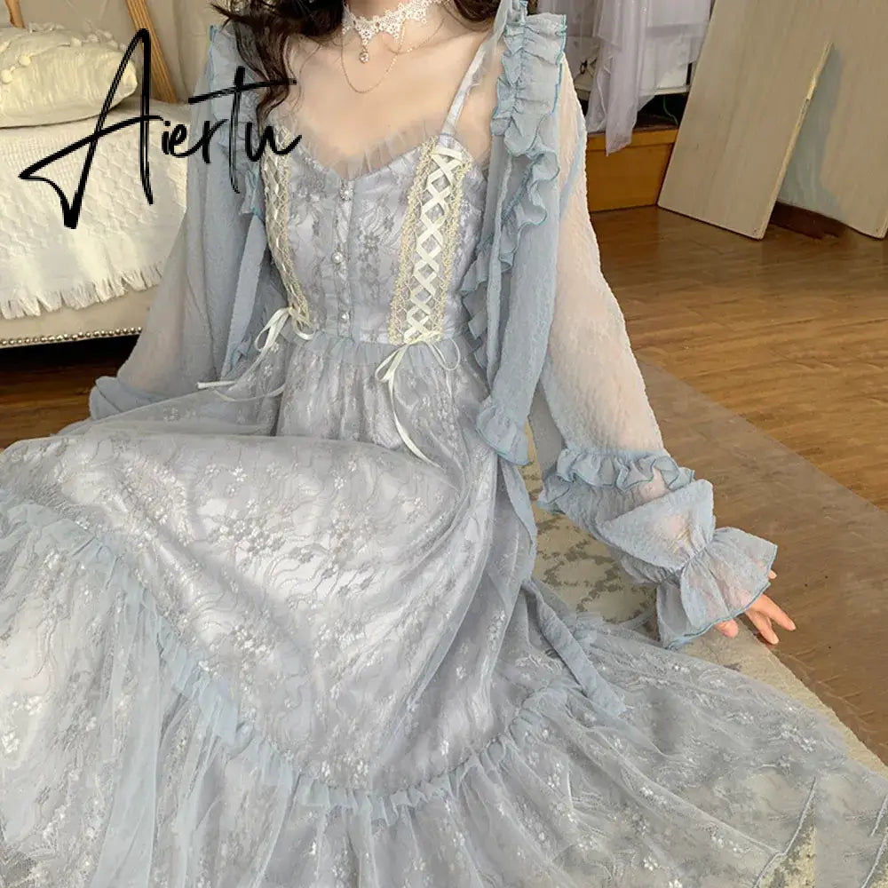 Aiertu Women Summer Sequins Floral Midi Lace Camisole Dress Vintage Franch Female Strapless Party Dress Casual Holiday Ladies Aiertu