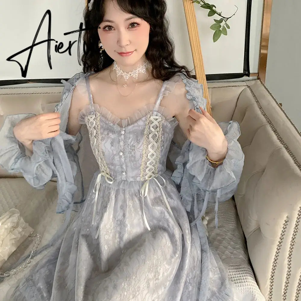 Aiertu Women Summer Sequins Floral Midi Lace Camisole Dress Vintage Franch Female Strapless Party Dress Casual Holiday Ladies Aiertu