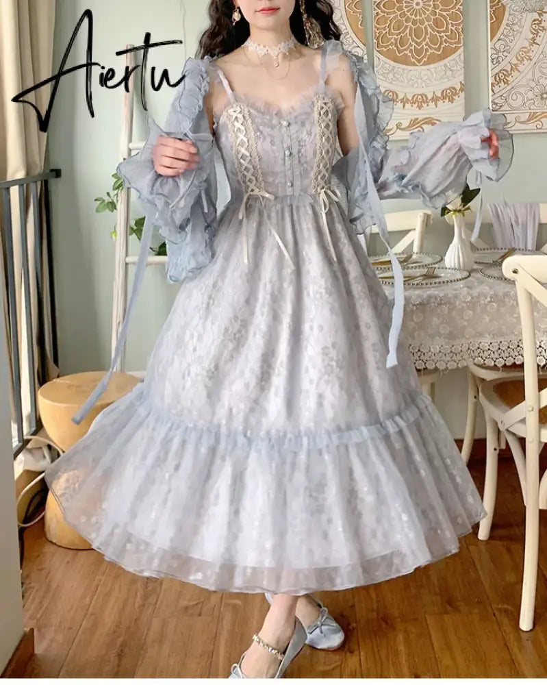 Aiertu Women Summer Sequins Floral Midi Lace Camisole Dress Vintage Franch Female Strapless Party Dress Casual Holiday Ladies Aiertu
